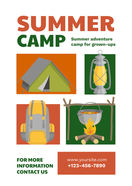 Enthralling Summer Camp Announcement With Tent Poster A3 Design Template