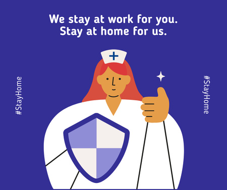 Plantilla de diseño de #Stayhome Conciencia del coronavirus con el médico de apoyo Facebook 
