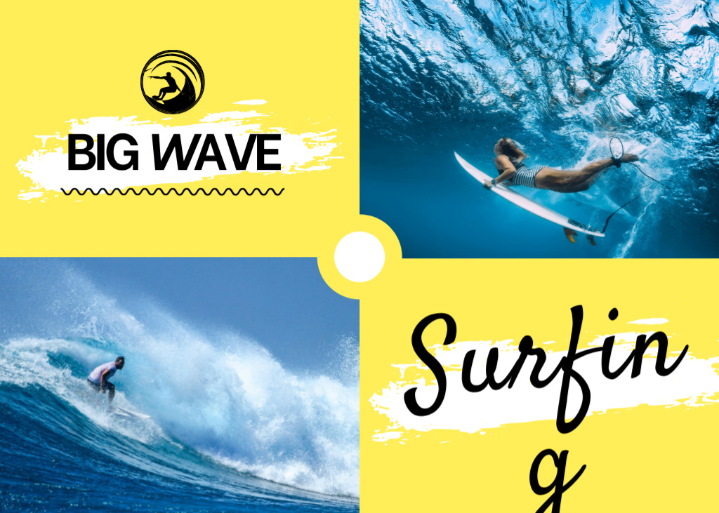 Surf School Ad with People surfing in Water Postcard 5x7in Design Template