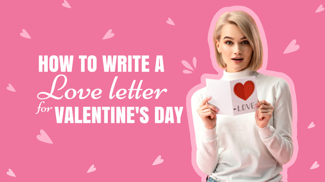 Attractive Young Blonde Woman with Love Letter for Valentine's Day Youtube Thumbnail Design Template