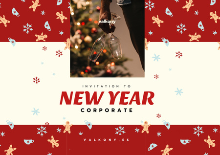 Man with Champagne at New Year Corporate Party Flyer A5 Horizontal Design Template