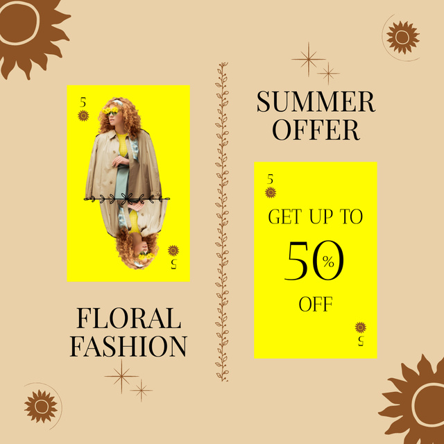 Floral Summer Fashion At Half Price Offer Instagramデザインテンプレート
