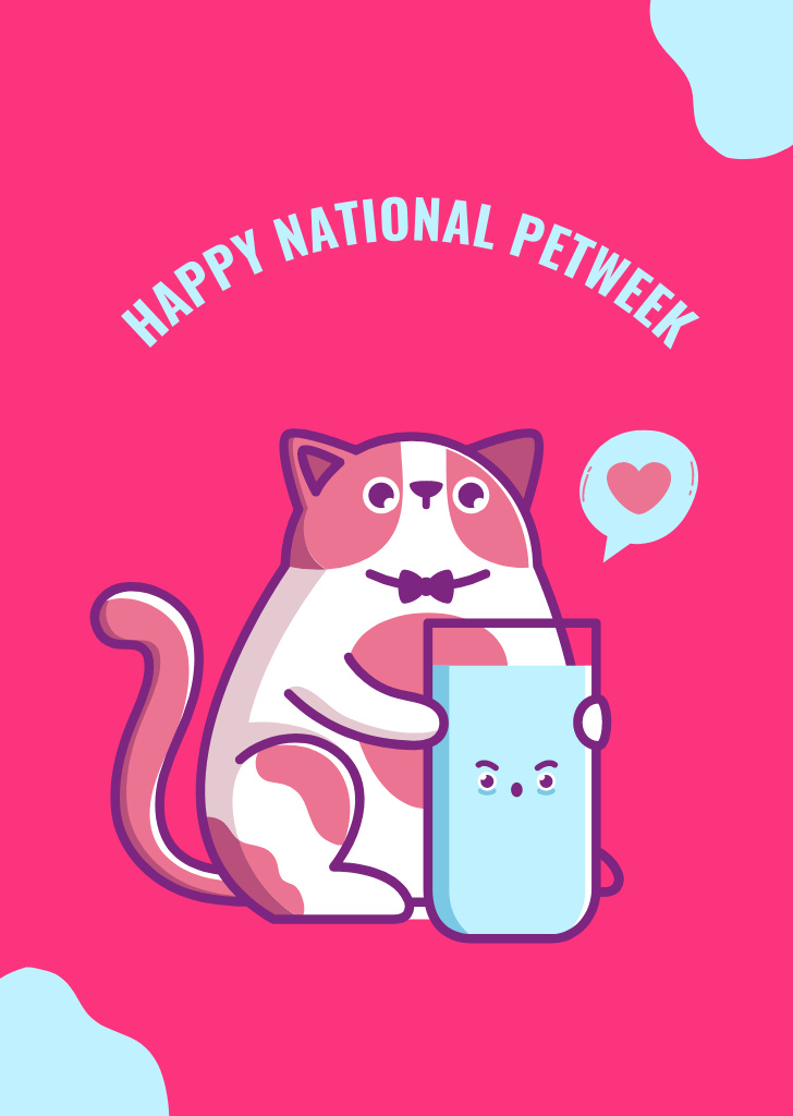 National Pet Week with Cartoon Cat on Purple Postcard A6 Vertical Design Template