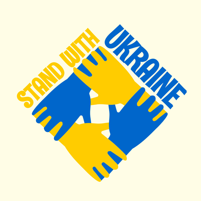 Ontwerpsjabloon van Logo van Hands colored in Ukrainian Flag Colors