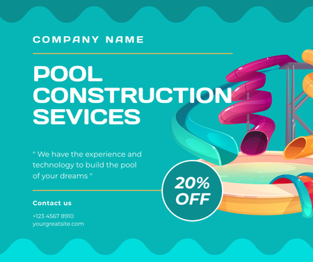 Construction of Swimming Pools for Water Parks Facebook Design Template