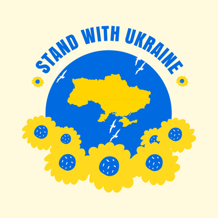 Globe and Sunflowers to Stand with Ukraine Instagram Design Template