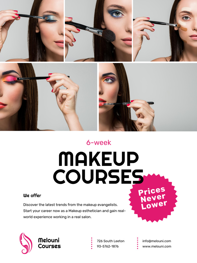 Timeless Beauty Courses with Woman applying Makeup Poster US Modelo de Design