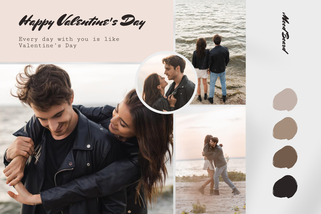 Beautiful Couple for Valentine's Day on Beige Palette Collage Mood Board Šablona návrhu