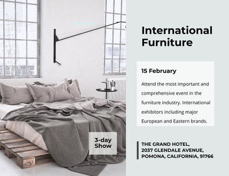 Nemzetközi Bútorbemutató hálószobabelsővel Invitation 13.9x10.7cm Horizontal tervezősablon