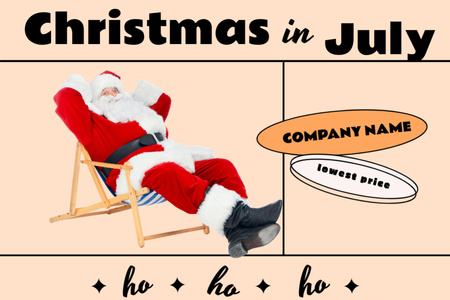 Santa Claus Resting on Lounger Postcard 4x6in Design Template