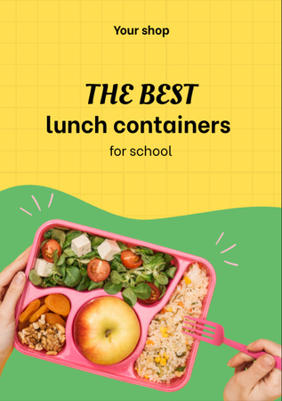 School Food Ad with Vegetables and Fruits Flyer A7 Design Template