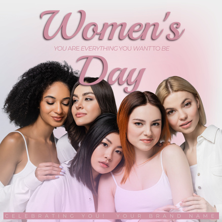 International Women's Day with Beautiful Young Diverse Women Instagram Design Template