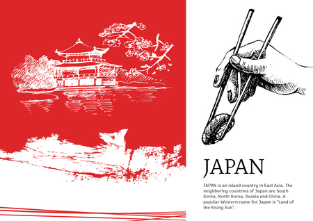 japanilainen pagodi ja sushi Poster A2 Horizontal Design Template