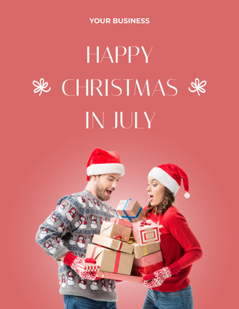 Christmas Party in July with Young Happy Couple Flyer 8.5x11in Design Template