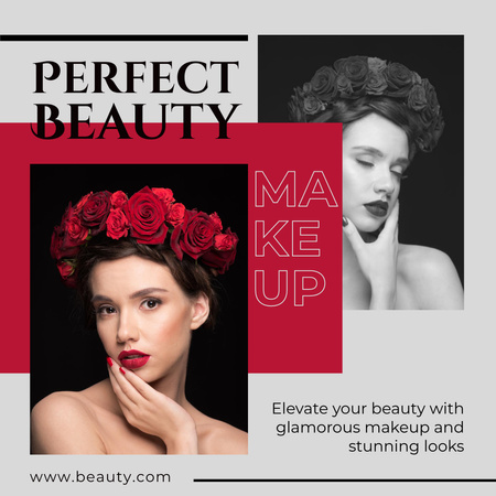Menina elegante com maquiagem brilhante e coroa de flores na cabeça Instagram Modelo de Design