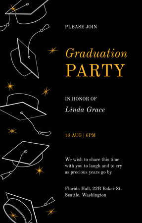 Graduation Party Announcement In Black Invitation 4.6x7.2in Design Template