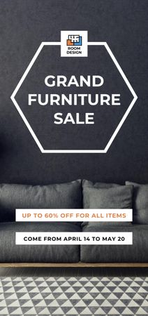 Grand Furniture Sale Announcement with Modern Grey Sofa Flyer DIN Large – шаблон для дизайна