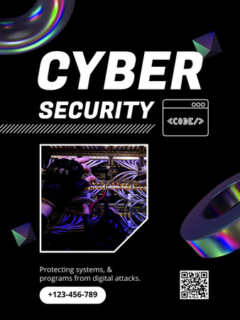 Plantilla de diseño de Anuncio de servicios de seguridad cibernética con cables Poster US 