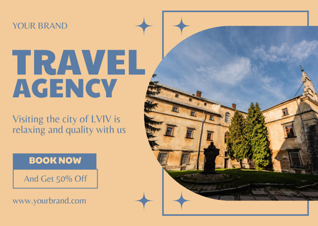 Plantilla de diseño de Viajar a Lviv en Ucrania Card 