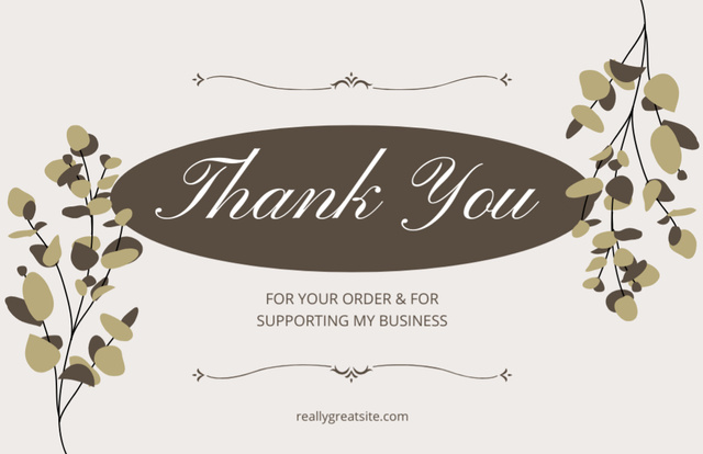 Thank You For Your Order Message with Brown Floral Illustration Thank You Card 5.5x8.5in Šablona návrhu