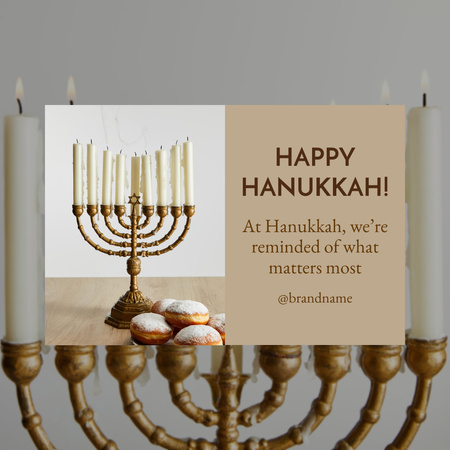 Celebrating Hanukkah Holiday With Menorah and Doughnuts Instagram Design Template