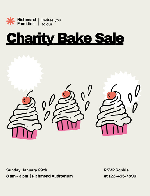 Charity Bakery Sale from Volunteers Invitation 13.9x10.7cm Design Template