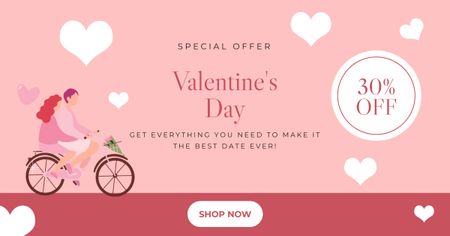 Special Offer for Valentine's Day with Couple in Love on Bicycle Facebook AD Design Template