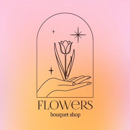 Flower Shop Emblem with Hand Logo Design Template