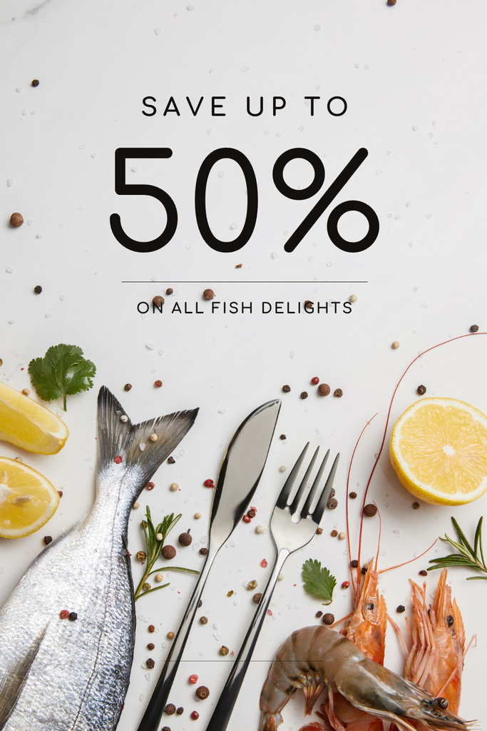 Platilla de diseño Happy Hours Offer on Fresh Fish Pinterest