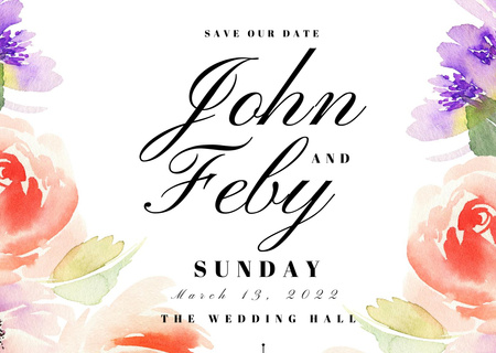 Wedding Event Announcement With Watercolor Flowers Card – шаблон для дизайну