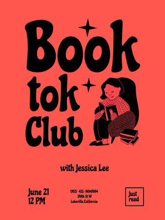 Template di design Book Club Invitation with Girl reading Poster US
