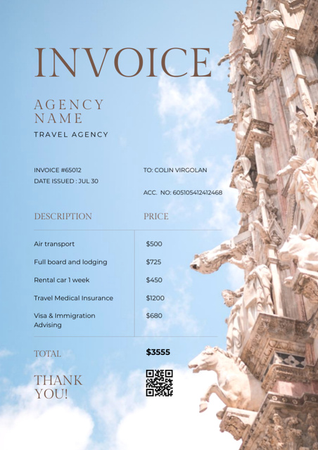 Ontwerpsjabloon van Invoice van Payment for Travel and Sightseeing