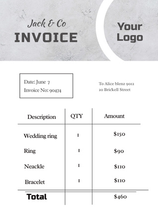 Перевірка ювелірних виробів Invoice – шаблон для дизайну