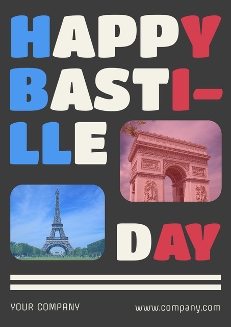 Happy Bastille Day with Collage Poster A3デザインテンプレート