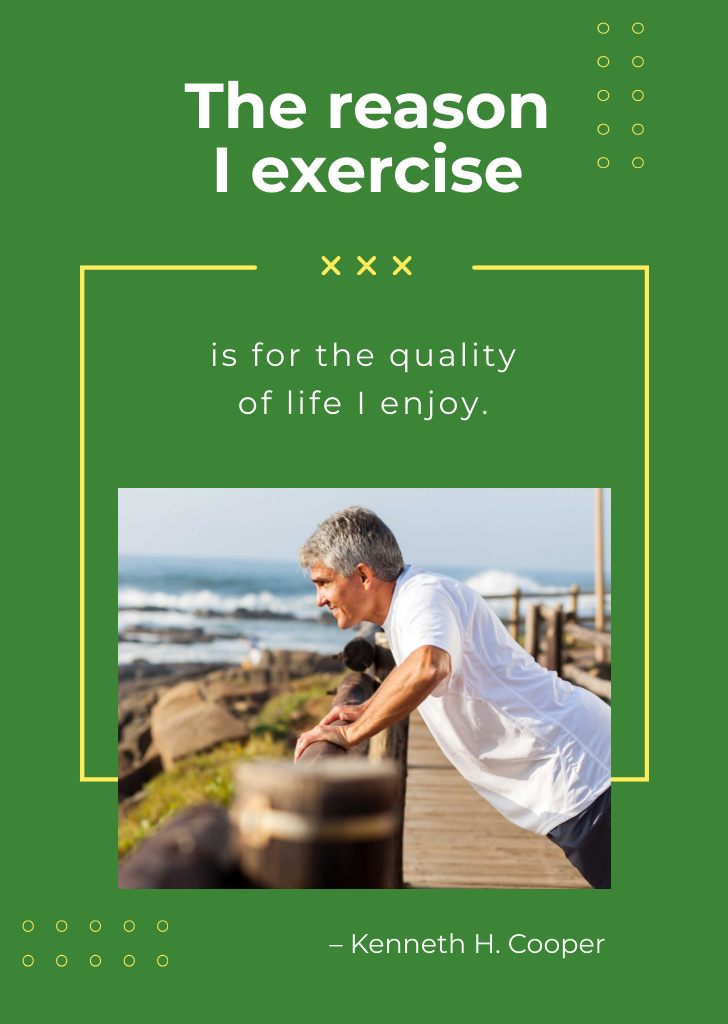 Senior Man Exercising Outdoors With Motivation Postcard A6 Vertical Design Template