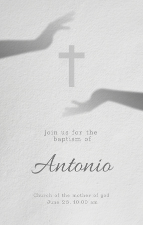 Объявление о крещении ребенка с христианским крестом и руками Invitation 4.6x7.2in – шаблон для дизайна