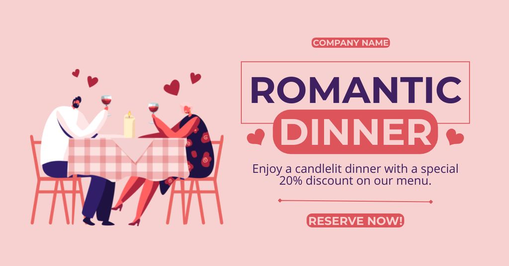 Festive Dinner With Discount For Lovers With Reservation Facebook AD tervezősablon