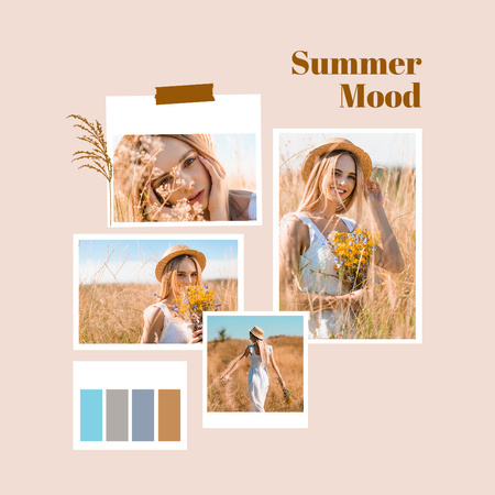 Summer Mood with Attractive Blonde Woman in Field Instagram tervezősablon