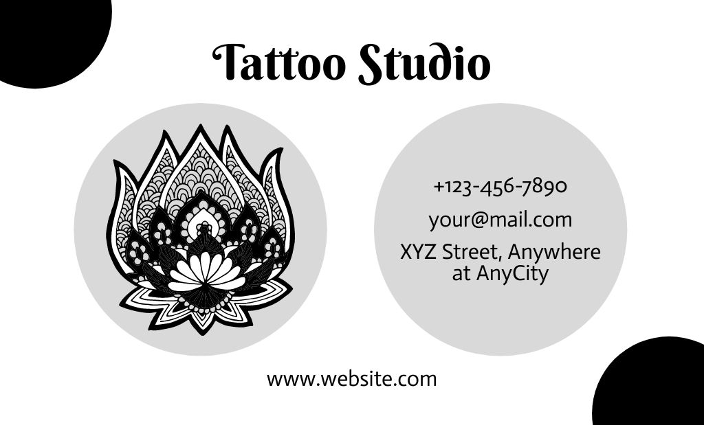 Tattoo Studio Service Offer With Lotus Business Card 91x55mm Design Template