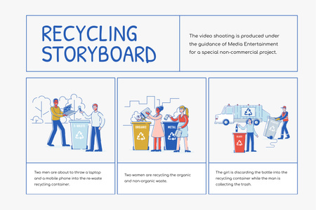 Újrahasznosítási szolgáltatásokat igénybe vevő emberek Storyboard tervezősablon