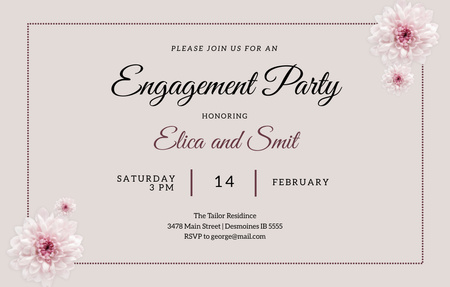 Modèle de visuel Engagement Party Invitation with Pink Flowers - Invitation 4.6x7.2in Horizontal