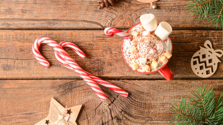 Platilla de diseño Hot Drink with Marshmallows and Candy Canes Zoom Background