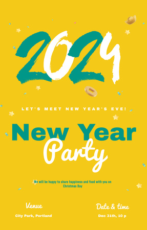 Sarı Üzerine Yeni Yıl Partisi Duyurusu Invitation 4.6x7.2in Tasarım Şablonu