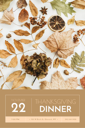 Designvorlage Thanksgiving Dinner Announcement on Dry autumn leaves für Pinterest