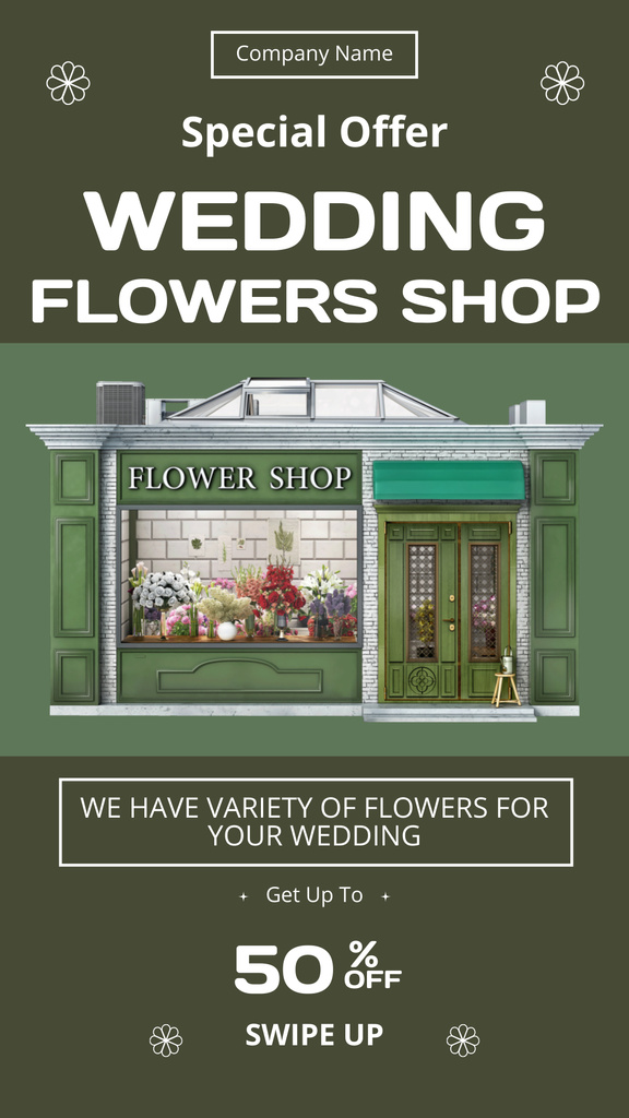 Designvorlage Discount Announcement at Wedding Flower Shop für Instagram Story