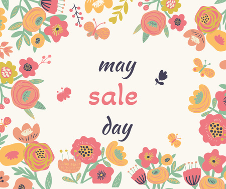 Sale Day Announcement with Spring Flowers Facebook Design Template