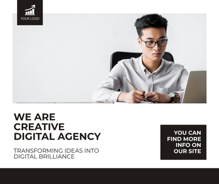 Ontwerpsjabloon van Facebook van Creatieve digitale marketingfirma Servicepromotie in het wit