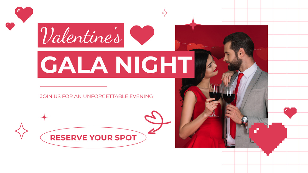 Perfect Valentine's Day Gala Night With Reservation FB event coverデザインテンプレート