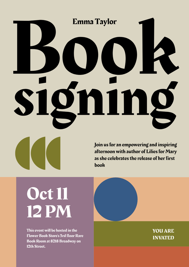 Book Signing Announcement Poster Design Template
