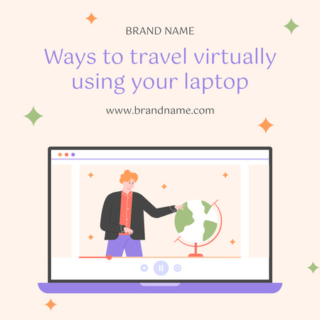 Virtual Travel Ways Review with Laptop Instagram Design Template